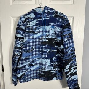 Adidas men's Primegreen Postgame blue plaid hoodie, size sm, pullover